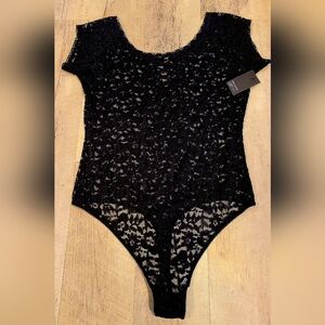 NWT Free Press Black Lace Thong Bodysuit